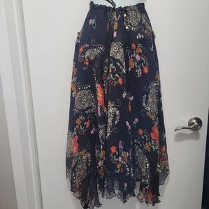WD.NY Silk Vintage Skirt 4 Silk Floral Bells Sequin Boho Festival Handkerchief